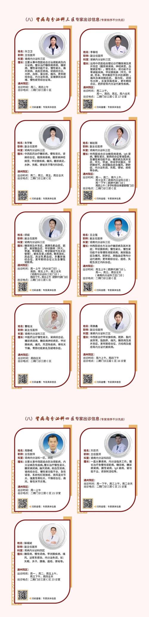 东直门医院通州院区专家出诊信息一览表